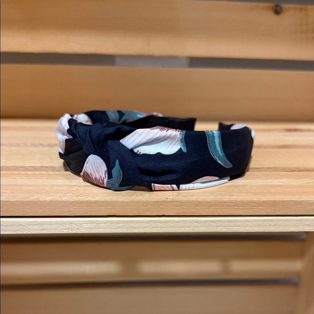 Floral Knot Headband - Navy and Pink